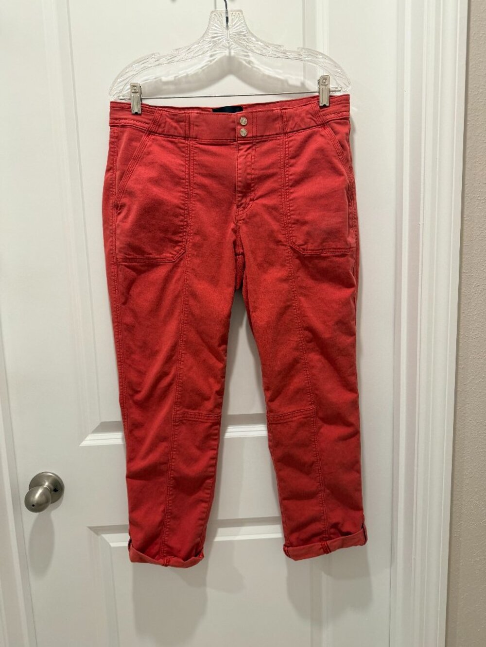 WHBM Coral Mid Rise Straight Crop Utility Pants Szie 10